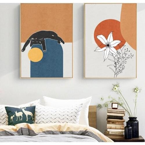 Cute Cat Dining Room Decoration Painting Modern Japanese Literary Style Living Room Mural Bedroom Bedside Painting Vertical