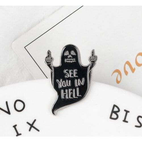 Middle Finger Skeleton Ghost Brooches Pinback Badge Backpack Bag Hat Leather Jackets Dark Punk jewelry Men Boy Unisex Brooches