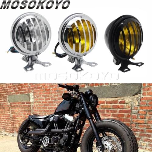 Retro Refit Grill Cover Motorcycle Headlight for Harley Honda Yamaha Triumph Bobber Chopper Cafe Racer 5 inch Vintage Front Lamp