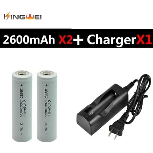 Brand New KingWei 2Pcs White 2600mAh 18650 Rechargeable Li-ion Battery With NK-803C Battery 3.7v 18650 Charger for Headlamp