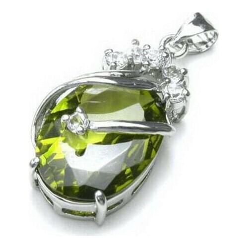 Olive Green Cubic Zirconia Crystal Women Girl Party Pendant Chain Necklace
