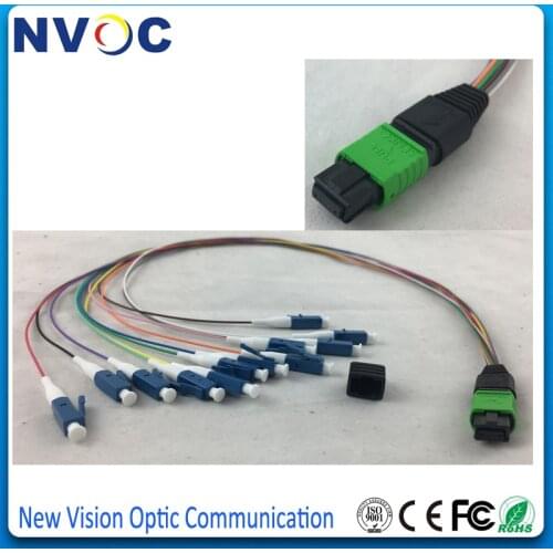 OM3,12cores,MPO Female Fan-out LC Fiber Optic Pigtail,Insertion loss:0.35dB,OM4,0.9mm,50cm Length,Mpo Hydra Cable Assemblies