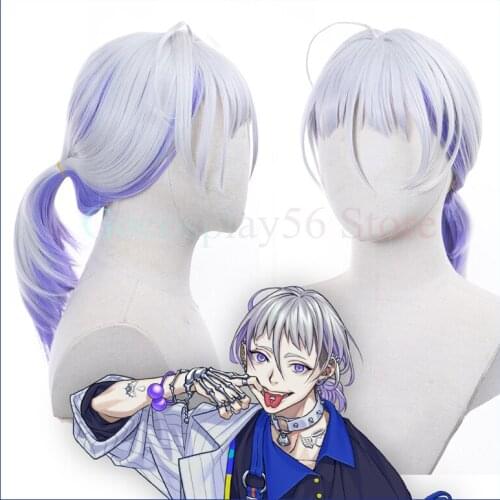Paradox Live Natsume Ryu Wig Ponytail The Cat’s Whiskers Hair Gradient Silver Purple Cosplay Wig Halloween Synthetic Hair