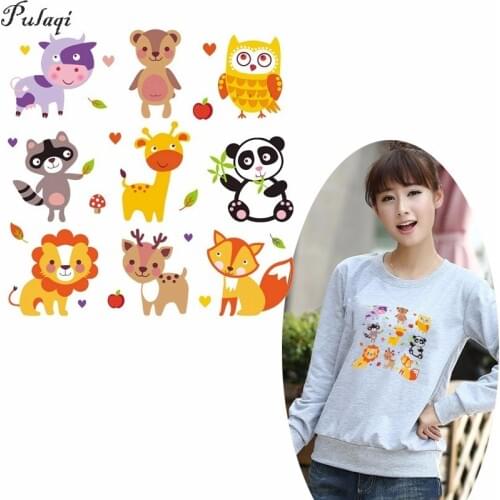 Pulaqi Mix Cartoon Animal Patches Iron On Transfers DIY Accessory Decoration Print On T-shirt Jeans Childrens Christmas Gift H