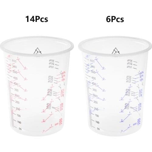 20pcs Measuring Cups Plastic Clear Disposable Paint Mixing Cup 600ML with Measurements for Resin Epoxy Stain Pour Art Paint