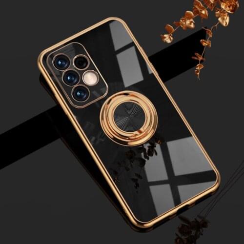 Luxury Plating Silicone Case For Samsung S21 Ultra Plus S20 FE A 72 52 A 32 A42 5G Business Magnetic Covers Ring Holder Stand