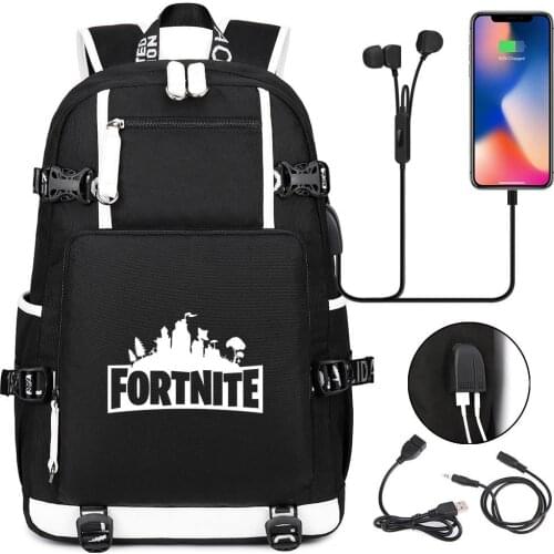 Fortnite Backpack USB Charging Waterproof Laptop Backpack Casual Canvas School Bags Computer Notebook Mochilas