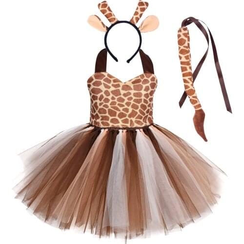 Girls Deer Tutu Dress Kids Cosplay Deer Costume Outfits Halloween Costume Birthday Party Dress Up Ears Headband Tail Set