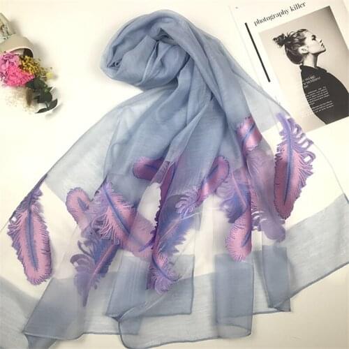 Embroidery Feather Design Scarf Muslim Hijab Beautiful 2020 New Fashion Lady Shawl Silk Feeling