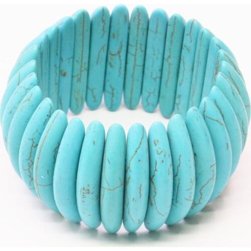 Blue Stone Calaite Turquoises 29x5mm Beads Fashion DIY Bracelets Bangle Women Wholesale Price Elegant Gifts Jewelry 7.5inch B314