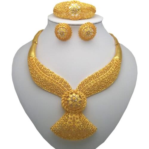 Bridal Fashion Dubai Gold Jewelry Sets Nigerian Woman Wedding African Beads Jewelry Set Wholesale design