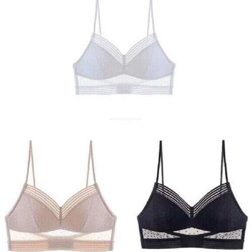 Plus Size Dot Mesh Thin Bra Triangular Woman Soft Seamless Backless Beautiful Back Sexy Bralette Encaje Mujer