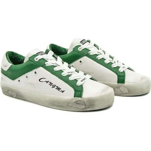 CANGMA Luxury Brand Designer Comfort Ladies Shoes Autumn White Green Genuine Leather Sneakers Women Flats Vintage Female