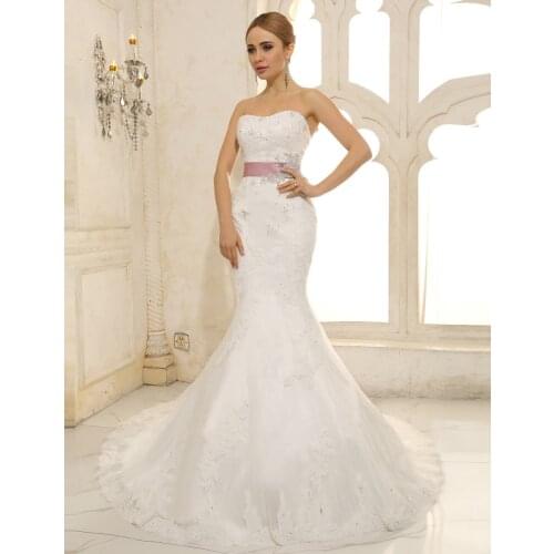 Vestido De Noiva Renda Vintage Sweetheart White Lace Wedding Dress Mermaid Wedding Dresses With Belt Bridal Gowns Casamento