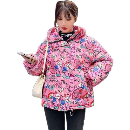 Winter Jacket Women Clothes Print Padded Coat Women Fashion Style zipper Short Down Jackets Parka Outerwear Parkas Mujer 2021