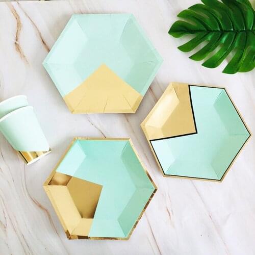Gold Green Kit for Girl Birthday Disposable Tableware Paper Plates Cups Straws Baby Shower Carnival Wedding Decor Party Supplies