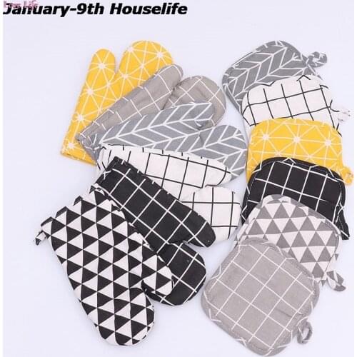 1 Stuk Leuke Antislip Geel Grijs Katoen Mode Nordic Keuken Koken Magnetron Handschoenen Bakken Bbq Pannenlappen Ovenwanten