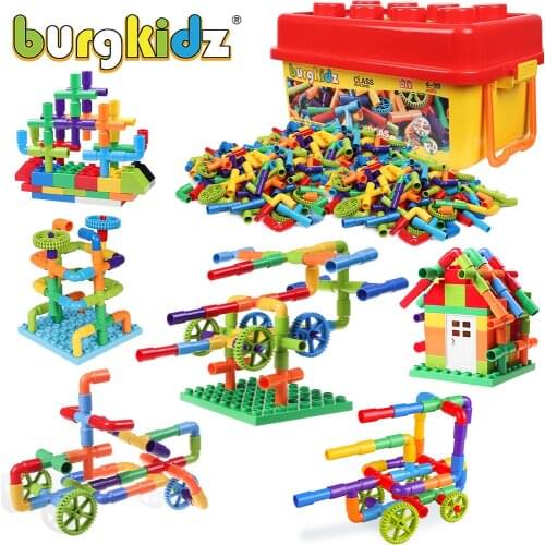 176 Pcs Water Pipe Building Blocks Toy With Storage Bucket Baseplate Pipeline DIY Construction Toy Educational Toys For Children