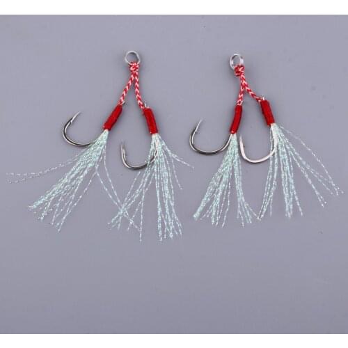 2pcs High Strength Fishing Assist Hooks Stainless Steel Jig Fishing Hook with Braided Line & Ring