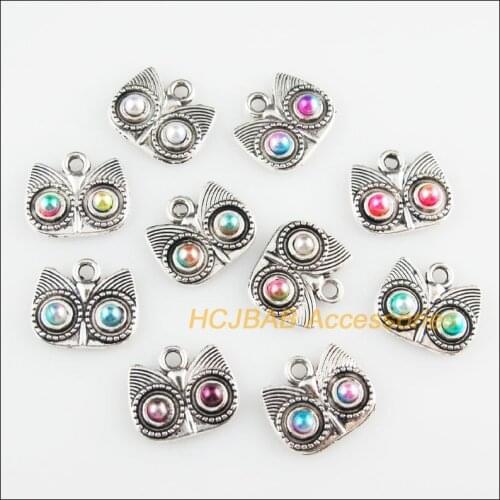 20Pcs Tibetan Silver Tone Animal Mixed Acrylic Owl Birds Charms Pendants 13x15mm