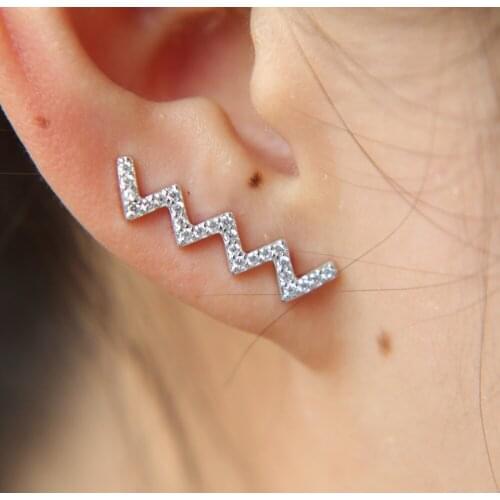 2017 bling micro pave cz High quality 925 sterling silver wave cz long climber women sweep earring