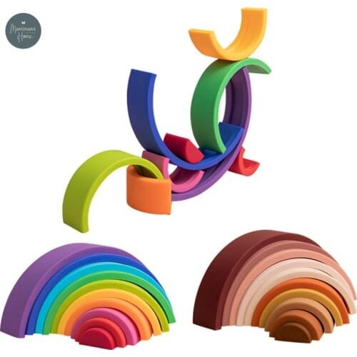2021 New Rainbow Silicone Baby Toys Montessori Rainbow Building Blocks Silicone Jenga Game Early Educational Toys for Kids
