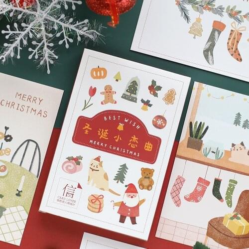 30 Pcs/Set Merry Christmas Postcard Best Wish Cartoon Greeting Cards Message Card Xmas and New Year Gift