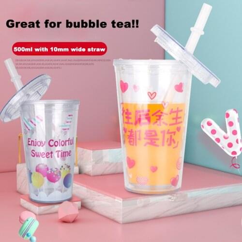 500ml Bubble Tea Tumbler Portable Plastic Tumbler with Straw Reusable Plastic Cup for Bubble Tea Boba Tumbler Cups Coffee Cup