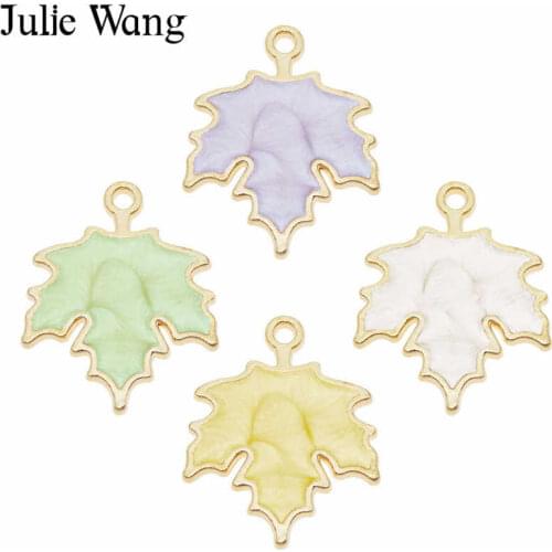 Julie Wang 8pcs Enamel Maple leaves Charms Alloy Gold Tone Beautiful Pendant Necklace Bracelet Jewelry Making Accessory