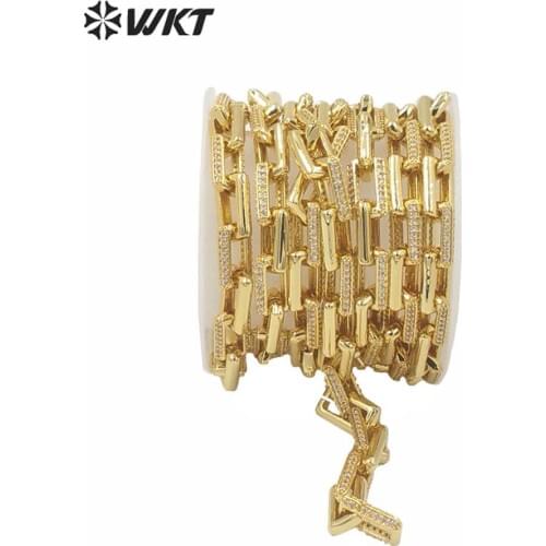 BC144 WKT Brass Chain For Necklace DIY Making Gold Plated Necklace Chain Toq Quality Chain One Meter CZ Paved