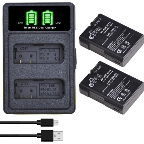 3Pc 1500mAh EN-EL14 EN EL14 EN-EL14a Battery+Type-C Charger Kits for Nikon P7800 P7100 D3400 D5500 D5300 D5200 D3200 D3300 MH-24