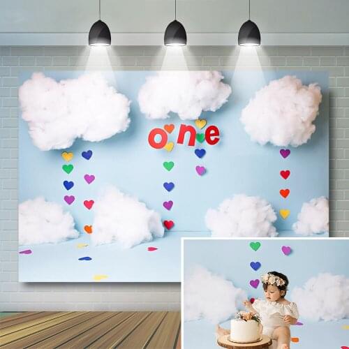 Blue Sky Theme Photography Backdrop Kid 1st Birthday Party Background Newborn White Cloud Baby Shower Kid Photo Studio