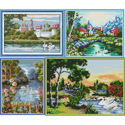Joy Sunday Cross Stitch Embroidery Swan Lake Chinese Cross Stitch 11CT 14CT DIY Needlework Kits Patterns Counted Cross-Stitching