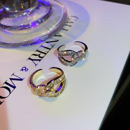 Rings for Women Electroplated Cubic Zircon Opening Korean Fashion Personality Jewelry Double Cross Index Finger Wedding Ring