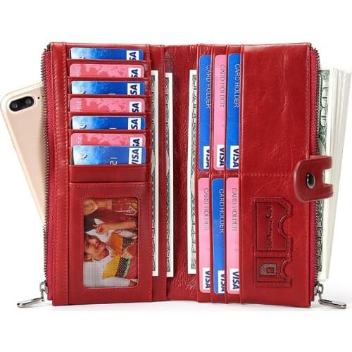 Leather Womens Purse RFID Long Multi-functional Mens Wallet Top Quality Card Holder Classic Female Purse Zipper Brand Wallet