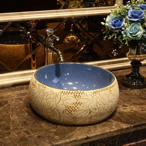 Round shape Europe style china washbasin sink Jingdezhen Art Counter Top ceramic bathroom sink bathroom china wash basins