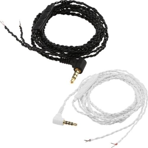 HOT-Earphone Audio Cable Repair Replacement 3.5mm TRS Jack DIY Elbow Headphone 4 Copper Core Wire with Mic Volume Control