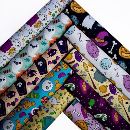 Halloween Leather Sheets Synthetic Leather Printed Vinyl DIY Handbags Supplies Bows Making Material 22*30cm/A4 1mm L16260