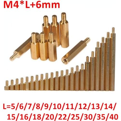 M4*L+6mm Hex Brass standoff spacer M4 Male Female Hexagon Stud Spacers Brass Pillars Length 5mm - 60mm