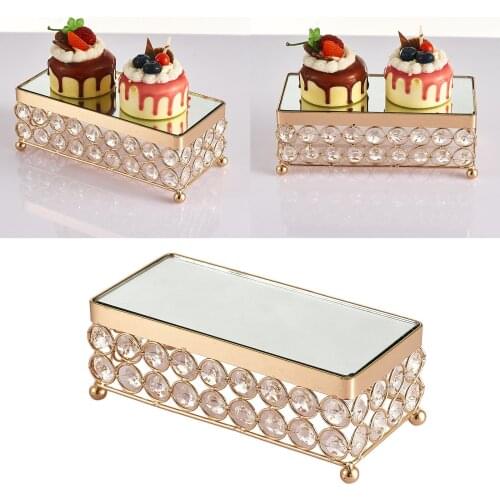 Metal Cake Stand Crystal Bead Rectangle Dessert Cupcake Wedding Party Display Plates