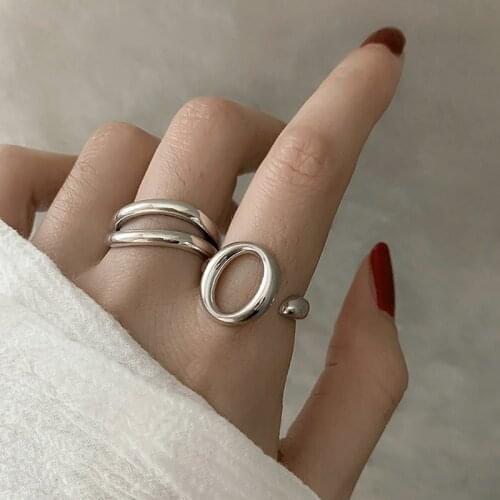 Minimalist Oval O-Shaped Letter Hollow 925 Sterling Silver Adjustable Ring For Women Geometric Asymmetric Jewelry Wholesale