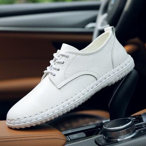 JUMPMORE Men Casual Shoes Classic Fashion Male Lace Up Flats Black White Leather Loafers Size 38-47