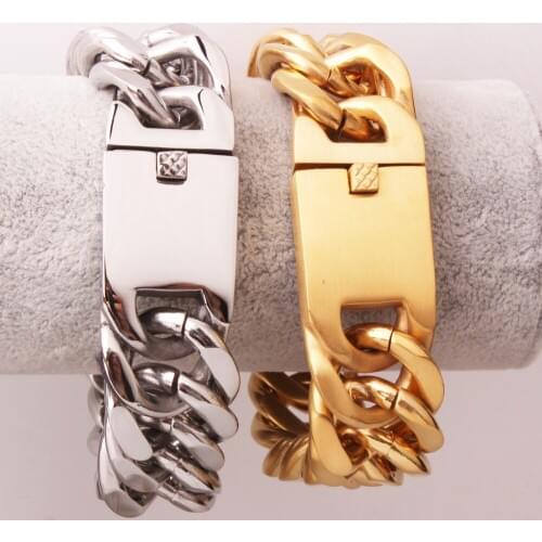 Cool Heavy Stainless Steel Silver Color Gold Color Cuban Curb Chain Mens Biker Jewelry New Bracelet Bangle 8.66" 23MM Hotsale