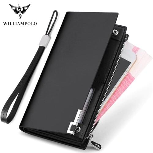 WILLIAMPOLO Genuine Leather Men Wallet Fashion Design Long Sequined Phone Credit Card Holder Wallet PL209