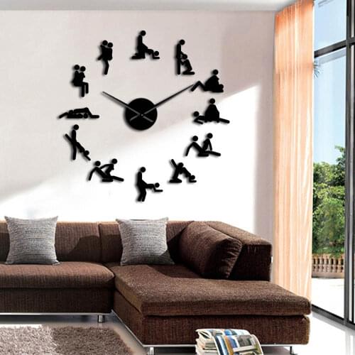 Frameless Bachelorette Naughty Game Wall Decor DIY Giant Large Wall Clock KamaSutra Guess The Sex Position Adult Home Decoration