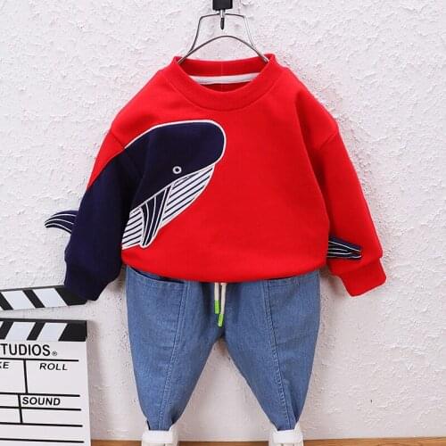 Baby Boys Cartoon Shark Print Clothes Childrens Clothing Sets 2021 Autumn Fashion Casual Sweatshirts And Jeans Outfit 1-5 Years