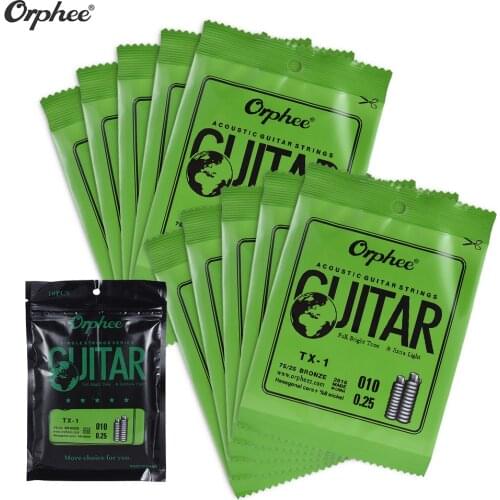 Orphee TX-1 Single Guitar String Replacement for Acoustic Guitar 1st E-String (.010) 10-Pack High-carbon Steel Core 75/25