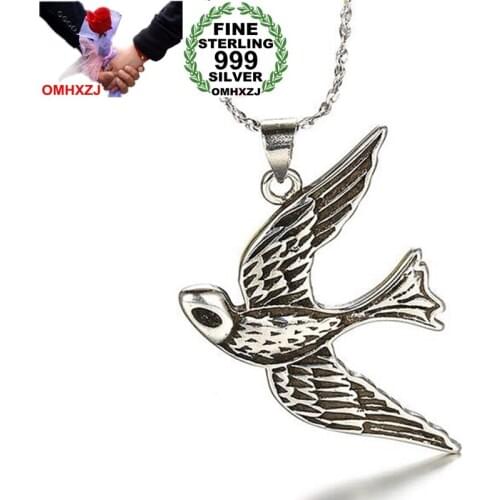 OMHXZJ Wholesale Fashion Vintage Swallow Woman Man 925 Sterling Silver Thai Silver Black Pendant Charms PE107 NO Chain Necklace