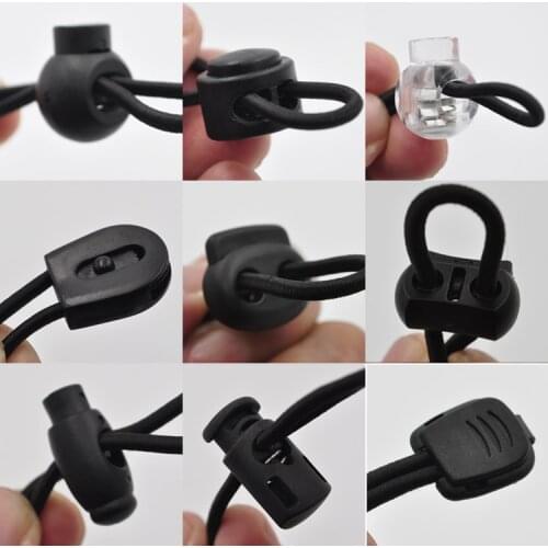 New Black Plastic Cord Locks Clip Stopper 15pcs+5 Meters 3mm Elastic Rope For Shoes Backpack Clothing Paracord Hat Accessories