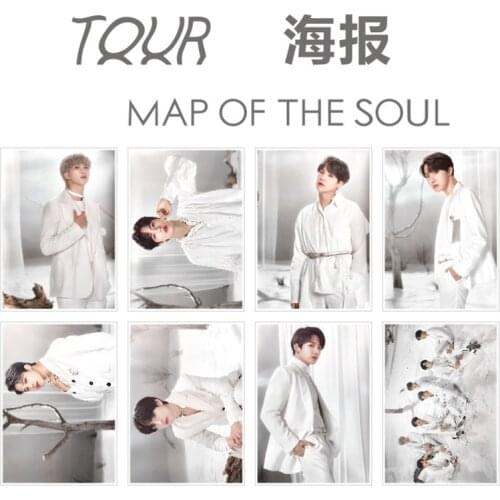 8pcs/lot Kpop Map of The Soul Tour Poster JUNGKOOK V JHOPE JIMIN SUGA RM JIN Wall Sticker Photo Picture Collection Fans Gift